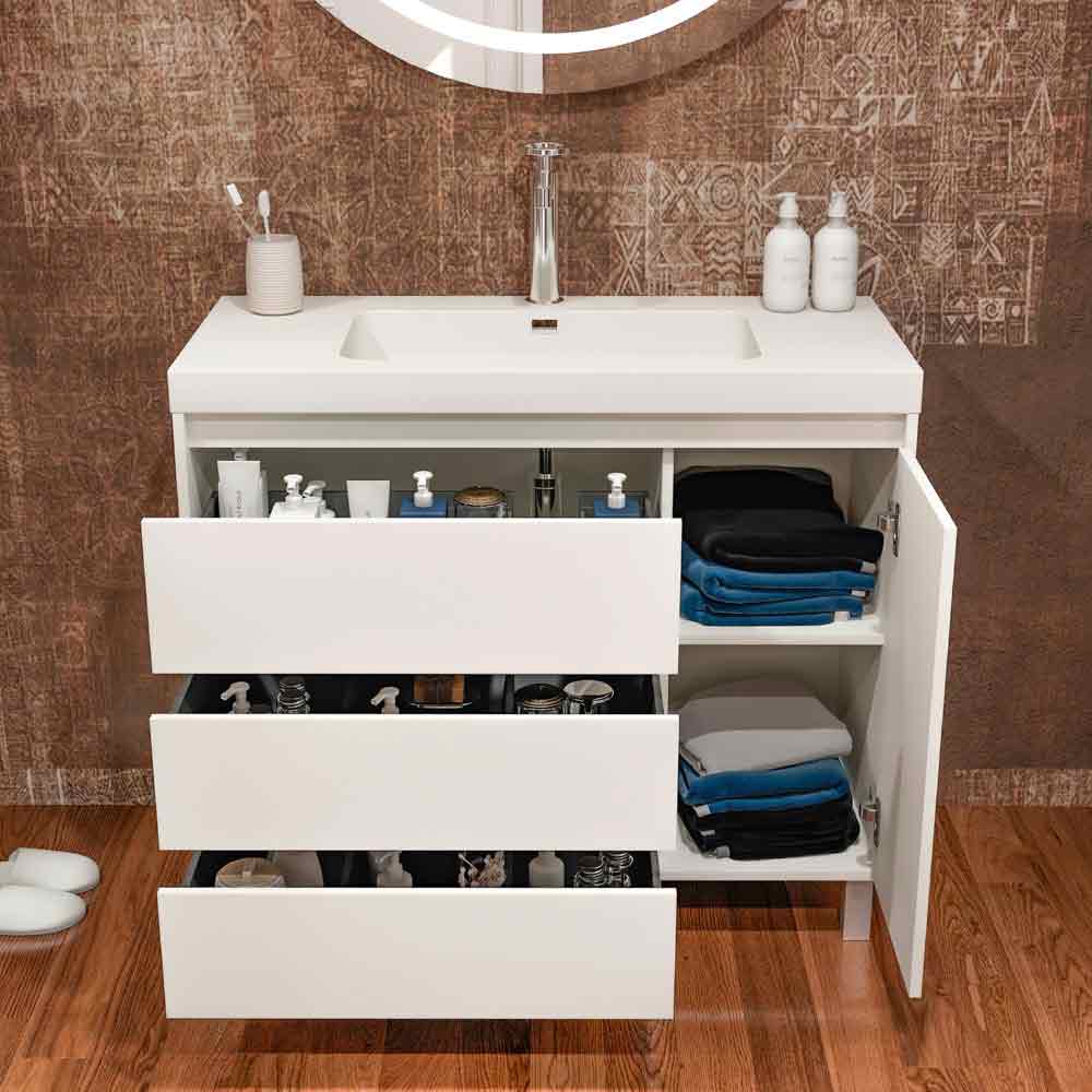 Mueble de baño con patas 3 cajones / 1 puerta CARMEN acabado BLANCO - Imagen 2