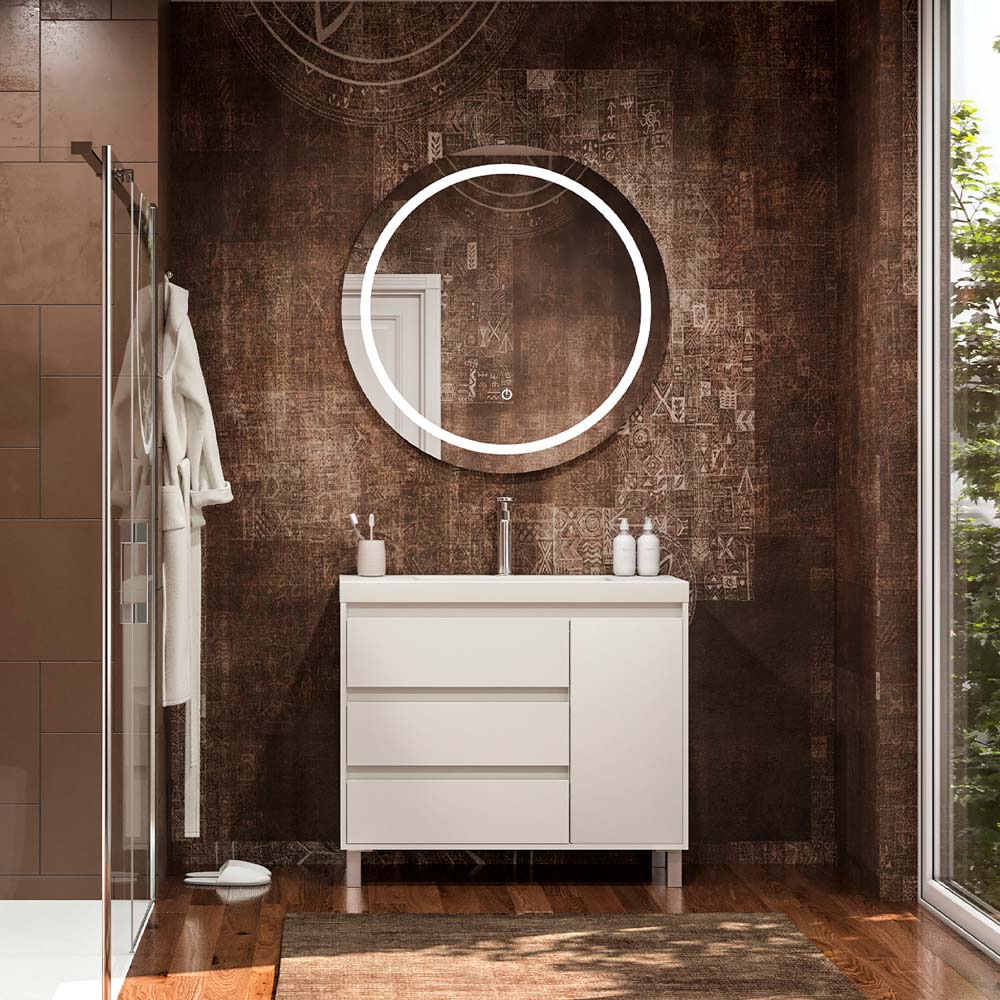 Mueble de baño con patas 3 cajones / 1 puerta CARMEN acabado BLANCO