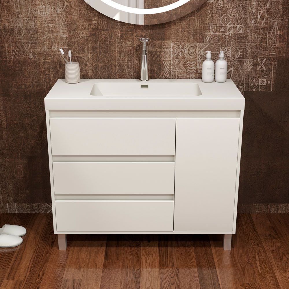 Mueble de baño con patas 3 cajones / 1 puerta CARMEN acabado BLANCO - Imagen 3