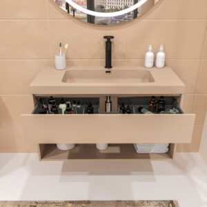 Mueble de baño suspendido 1 cajón / 1 hueco CARMEN con lavabo resina acabado MOKA