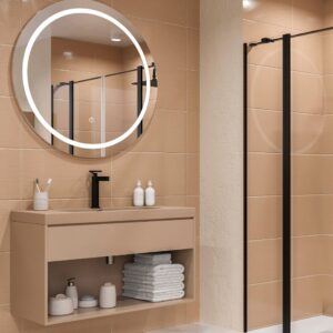 Mueble de baño suspendido 1 cajón / 1 hueco CARMEN con lavabo resina acabado MOKA