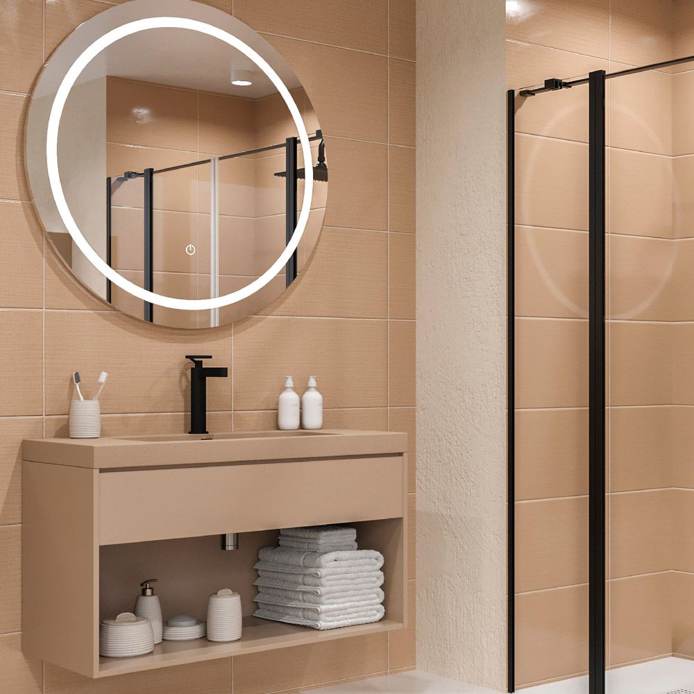 Mueble de baño suspendido 1 cajón / 1 hueco CARMEN con lavabo resina acabado MOKA - Imagen 4