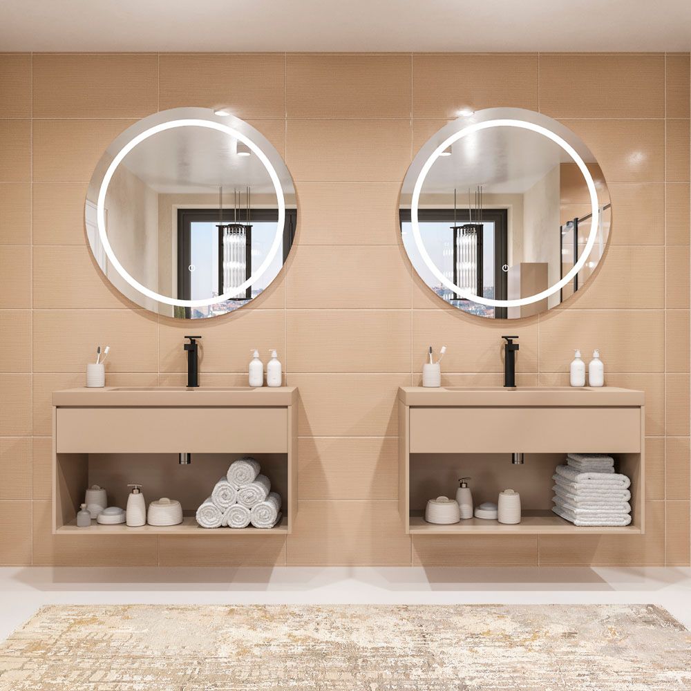 Mueble de baño suspendido 1 cajón / 1 hueco CARMEN con lavabo resina acabado MOKA
