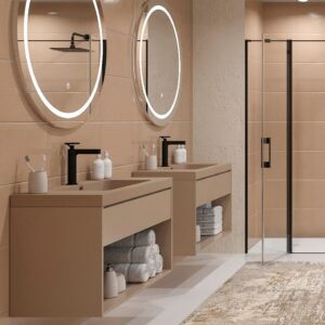 Mueble de baño suspendido 1 cajón / 1 hueco CARMEN con lavabo resina acabado MOKA