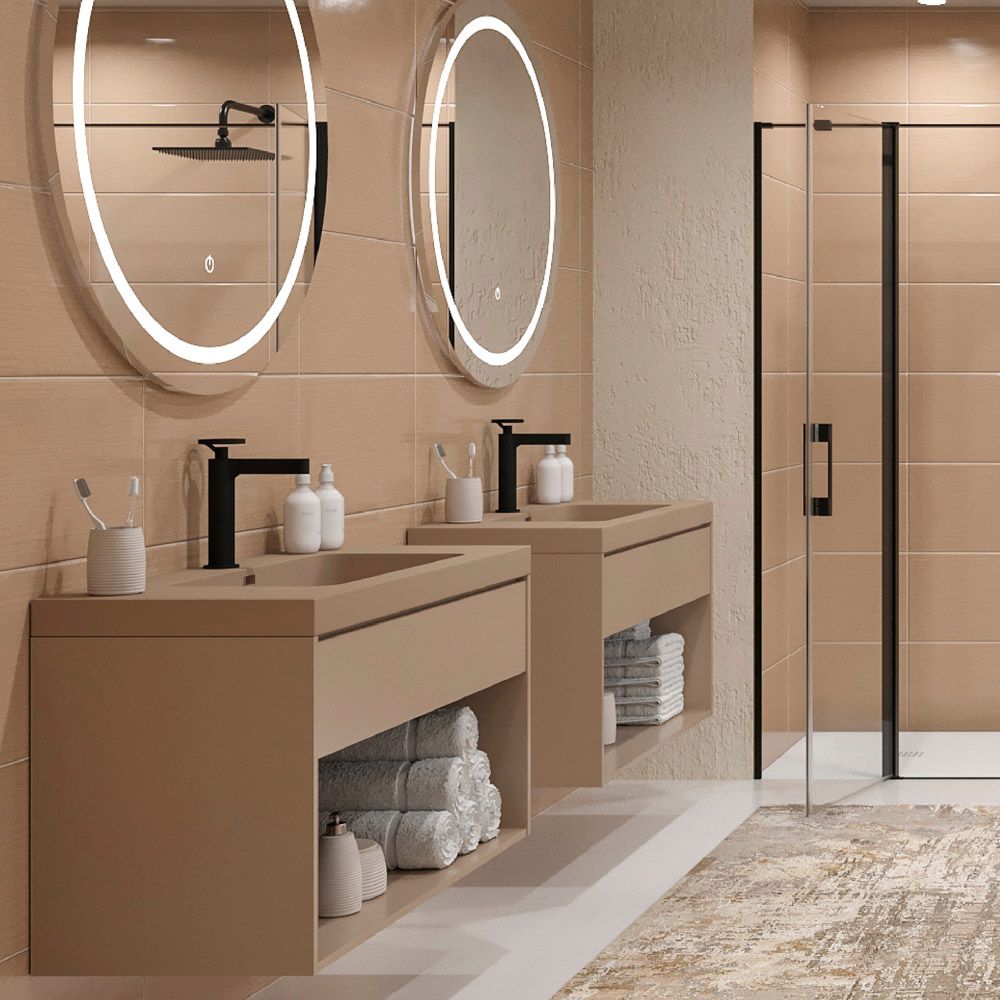 Mueble de baño suspendido 1 cajón / 1 hueco CARMEN con lavabo resina acabado MOKA - Imagen 2