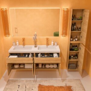 Mueble de baño suspendido 2 lavabos 4 puertas / 2 cajones 120 cm acabado ROBLE CLARO