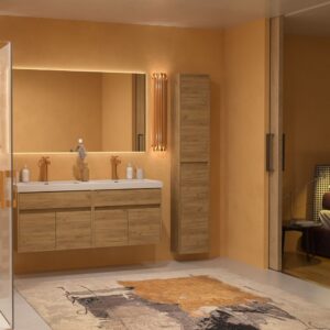 Mueble de baño suspendido 2 lavabos 4 puertas / 2 cajones 120 cm acabado ROBLE CLARO