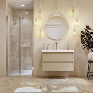 Mueble de baño suspendido 2 cajones CARMEN con lavabo resina acabado MOKA