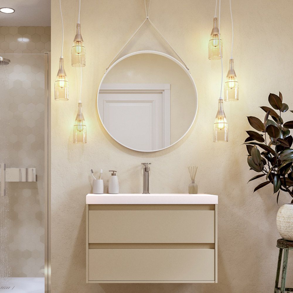 Mueble de baño suspendido 2 cajones CARMEN con lavabo resina acabado MOKA