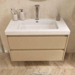 Mueble de baño suspendido 2 cajones CARMEN con lavabo resina acabado MOKA