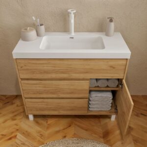 Mueble de baño con patas 3 cajones / 1 puerta CARMEN acabado ROBLE CLARO