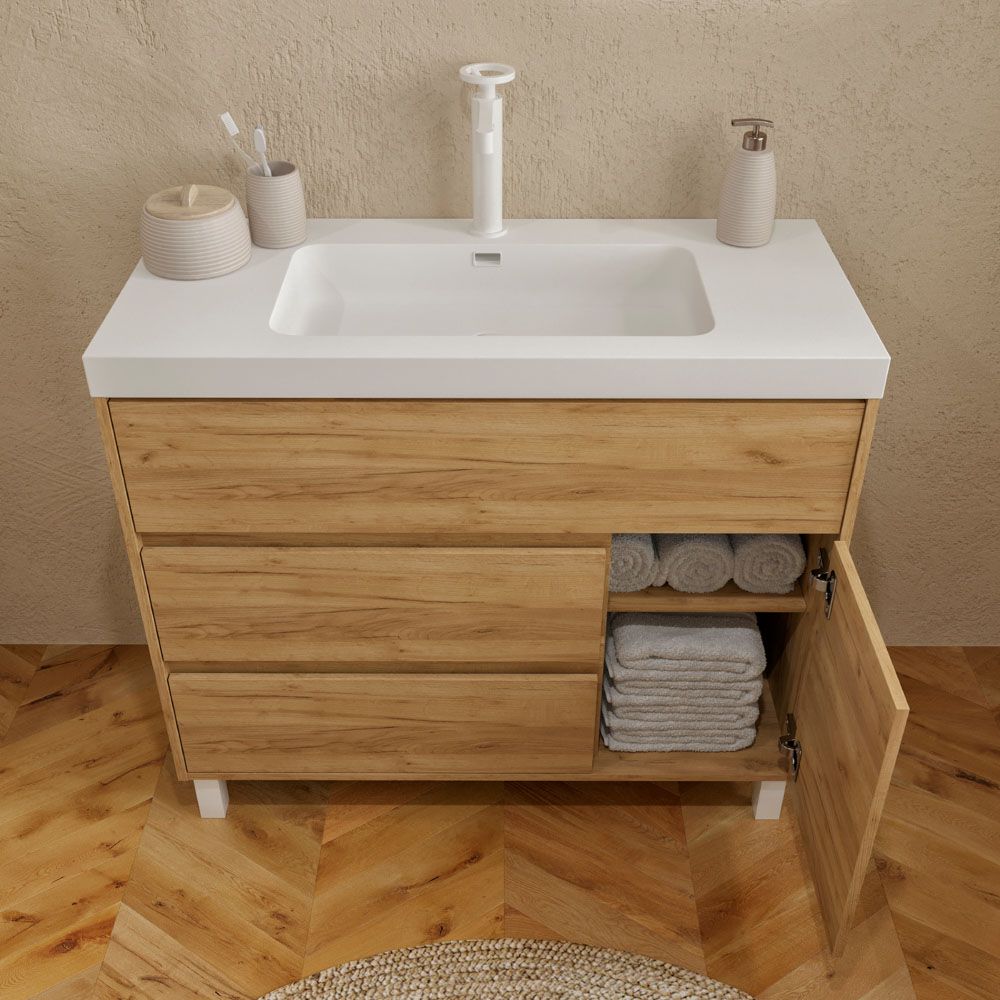 Mueble de baño con patas 3 cajones / 1 puerta CARMEN acabado ROBLE CLARO - Imagen 4