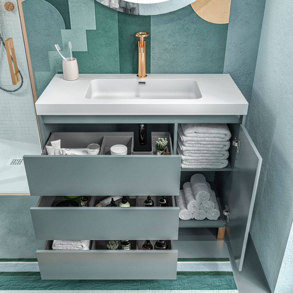 Mueble de baño con patas 3 cajones / 1 puerta CARMEN acabado GRAFITO - Imagen 2