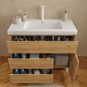 Mueble de baño con patas 3 cajones / 1 puerta CARMEN acabado ROBLE CLARO