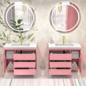 Mueble de baño con patas 3 cajones / 1 puerta CARMEN acabado ROSA PALO