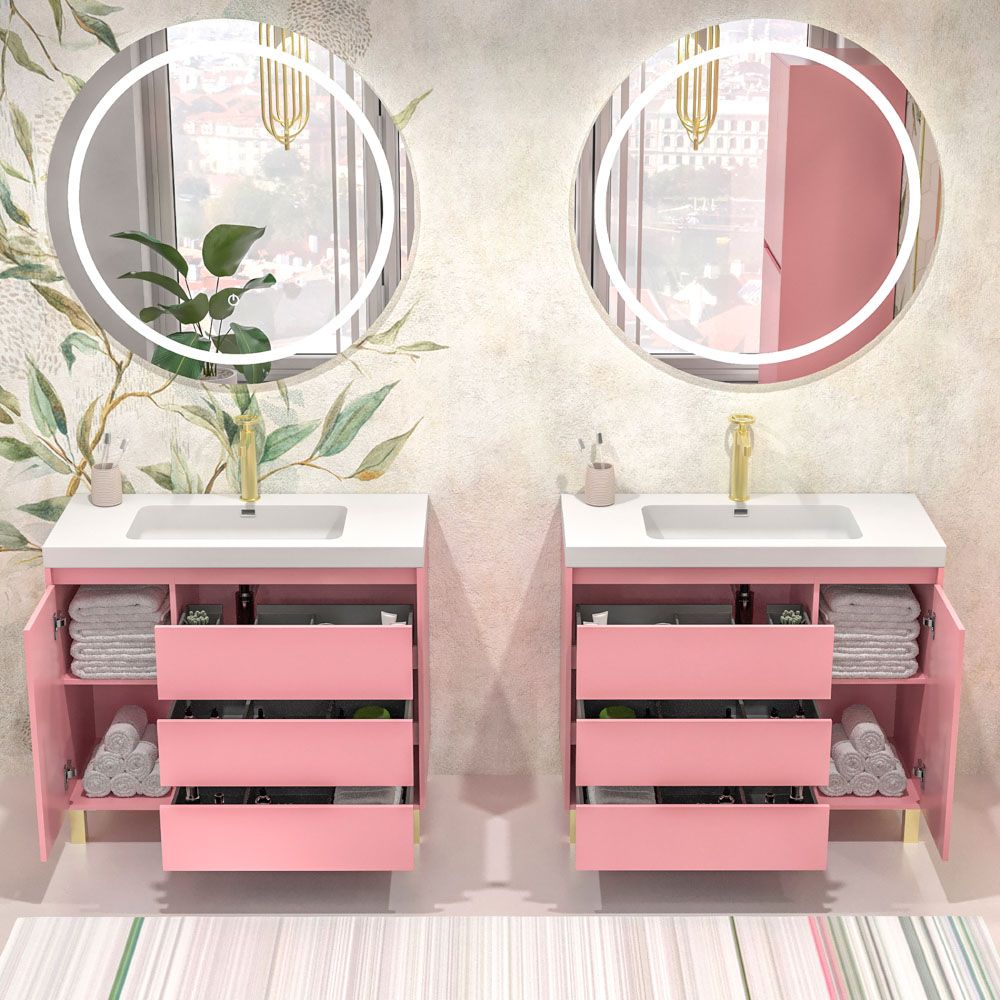 Mueble de baño con patas 3 cajones / 1 puerta CARMEN acabado ROSA PALO - Imagen 3