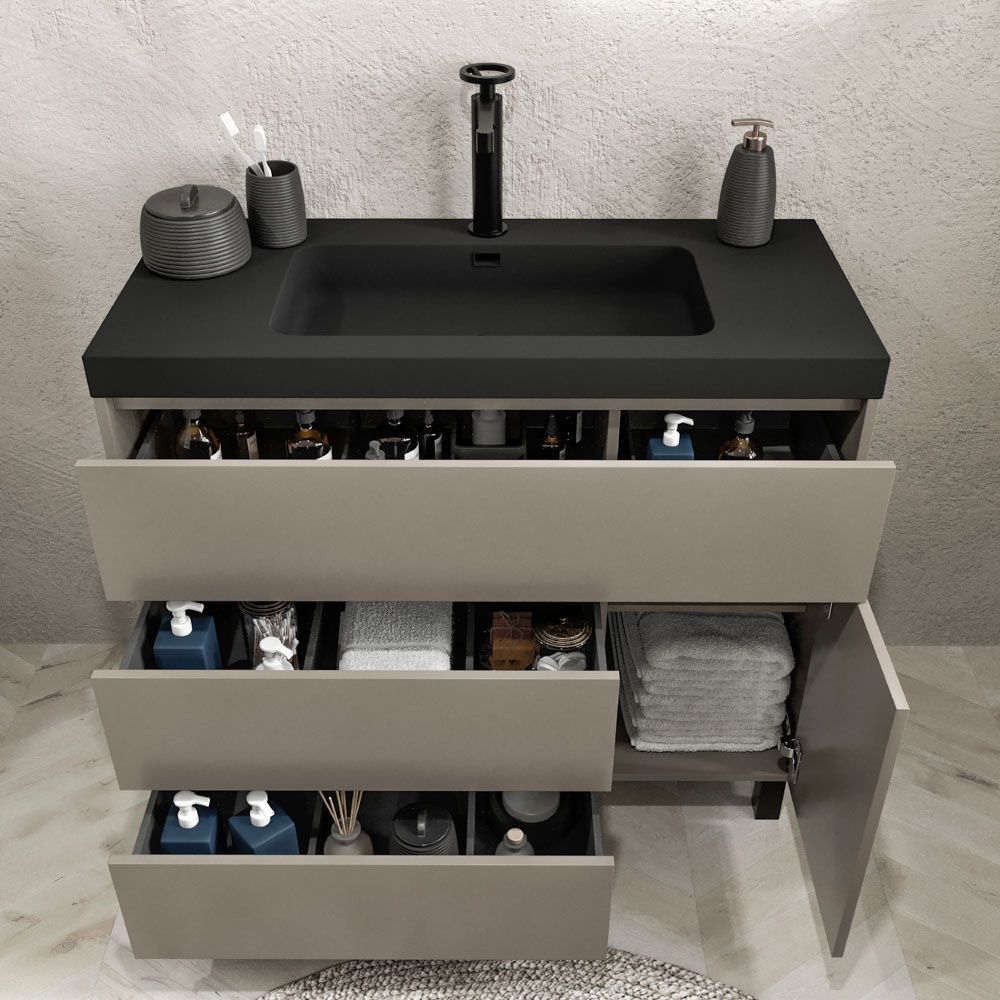 Mueble de baño con patas 3 cajones / 1 puerta CARMEN acabado TOPO - Imagen 2