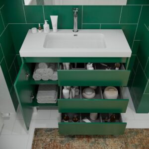 Mueble de baño con patas 3 cajones / 1 puerta CARMEN acabado VERDE OLIVO
