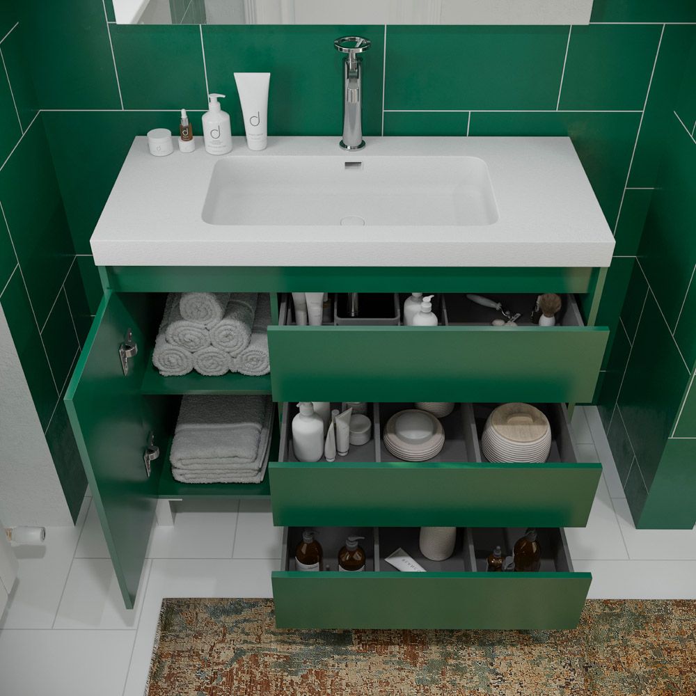 Mueble de baño con patas 3 cajones / 1 puerta CARMEN acabado VERDE OLIVO - Imagen 3
