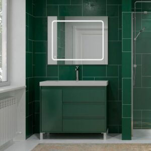 Mueble de baño con patas 3 cajones / 1 puerta CARMEN acabado VERDE OLIVO