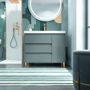 Mueble de baño con patas 3 cajones / 1 puerta CARMEN acabado GRAFITO