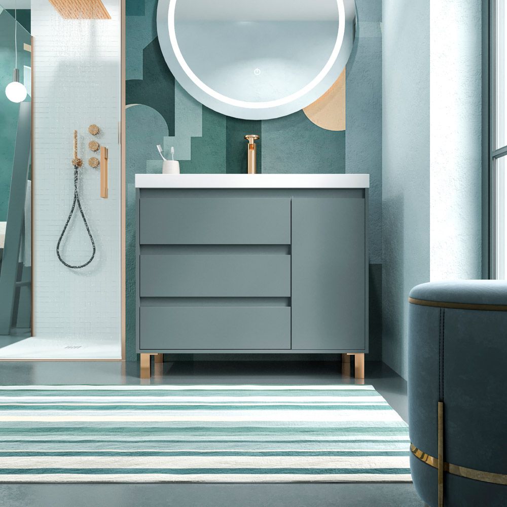 Mueble de baño con patas 3 cajones / 1 puerta CARMEN acabado GRAFITO - Imagen 3