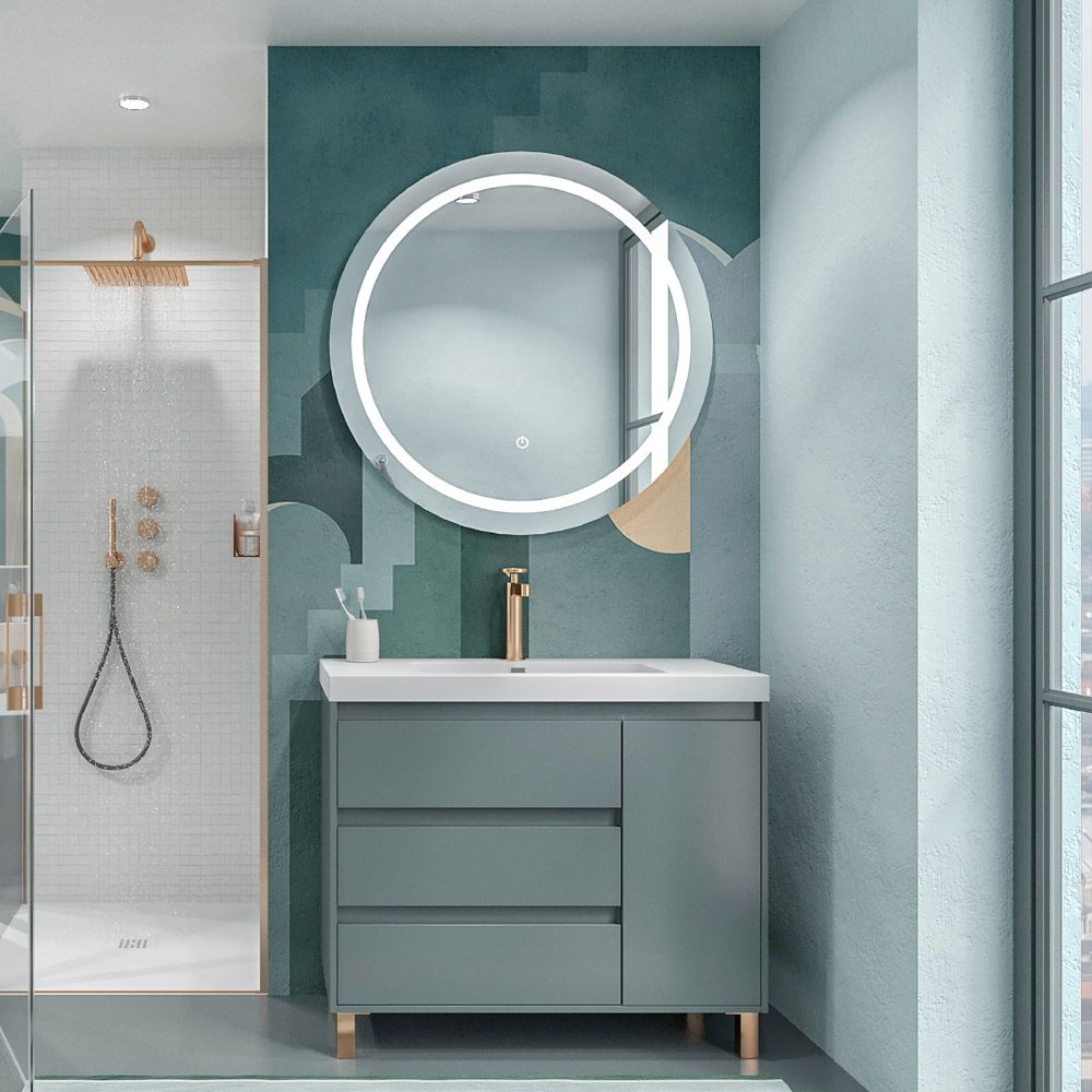 Mueble de baño con patas 3 cajones / 1 puerta CARMEN acabado GRAFITO