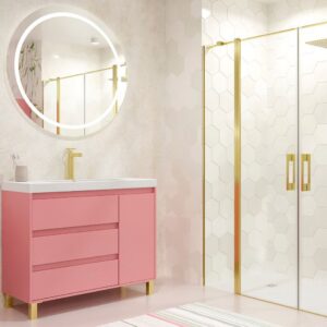 Mueble de baño con patas 3 cajones / 1 puerta CARMEN acabado ROSA PALO
