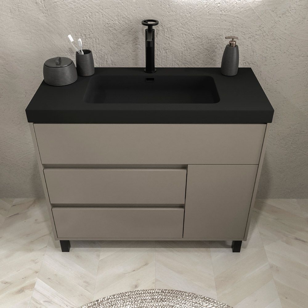 Mueble de baño con patas 3 cajones / 1 puerta CARMEN acabado TOPO - Imagen 3