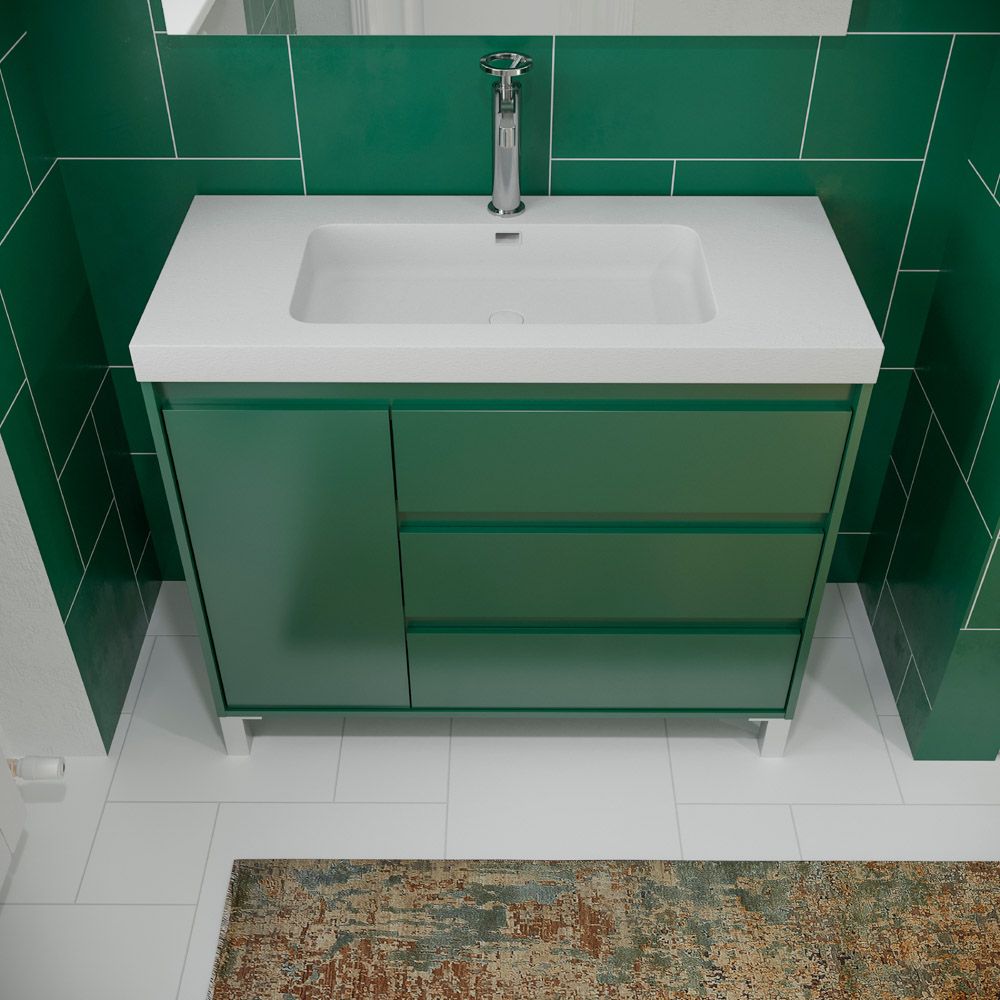 Mueble de baño con patas 3 cajones / 1 puerta CARMEN acabado VERDE OLIVO - Imagen 4
