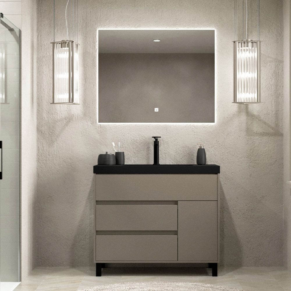 Mueble de baño con patas 3 cajones / 1 puerta CARMEN acabado TOPO