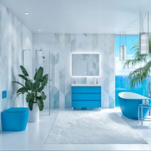 Mueble de baño con patas 3 cajones CARMEN acabado AZUL CLARO