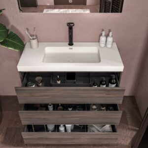 Mueble de baño con patas 3 cajones CARMEN acabado OLMO WABI