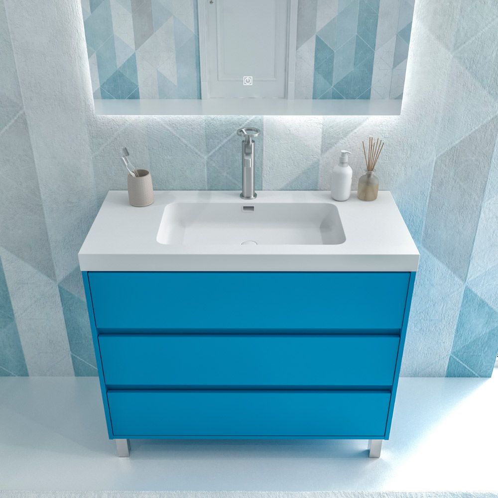 Mueble de baño con patas 3 cajones CARMEN acabado AZUL CLARO - Imagen 3