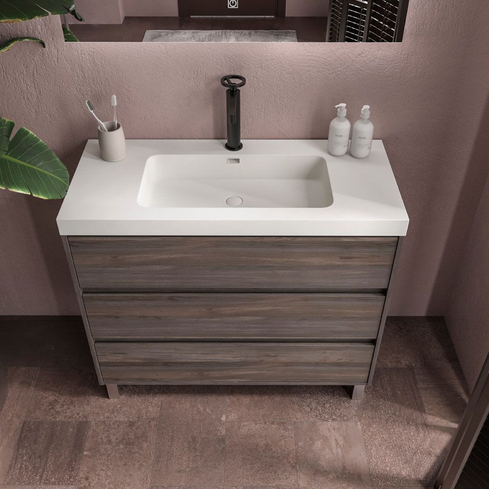 Mueble de baño con patas 3 cajones CARMEN acabado OLMO WABI - Imagen 2