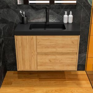Mueble de baño suspendido 2 cajones / 1 puerta CARMEN con lavabo resina acabado ROBLE CLARO