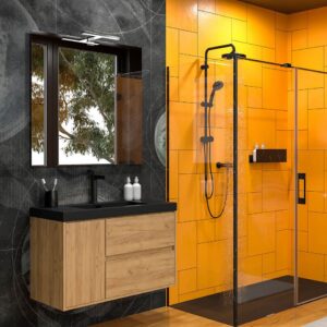 Mueble de baño suspendido 2 cajones / 1 puerta CARMEN con lavabo resina acabado ROBLE CLARO