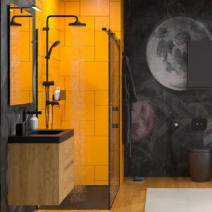 Mueble de baño suspendido 2 cajones / 1 puerta CARMEN con lavabo resina acabado ROBLE CLARO