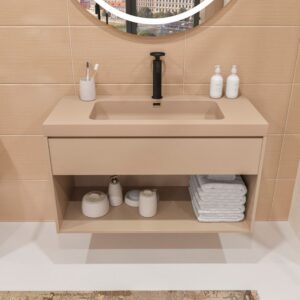 Mueble de baño suspendido 1 cajón / 1 hueco CARMEN con lavabo resina acabado MOKA