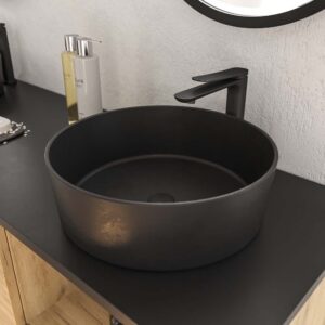 Mueble de baño ELLA con patas 1 cajón - 2 puertas con tapa SOLID SURFACE acabado ROBLE CLARO