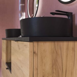 Mueble de baño ELLA con patas 1 cajón - 2 puertas con tapa SOLID SURFACE acabado ROBLE CLARO