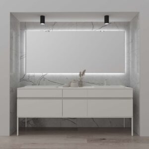 Mueble de baño DUNE con patas 6 cajones con encimera SOLID SURFACE 2 senos