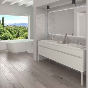Mueble de baño DUNE con patas 6 cajones con encimera SOLID SURFACE 2 senos