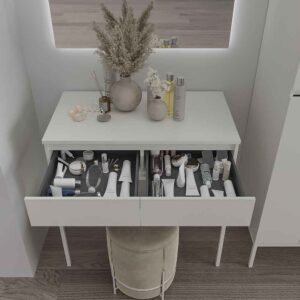 Mueble de baño DUNE con patas 6 cajones con encimera SOLID SURFACE 2 senos