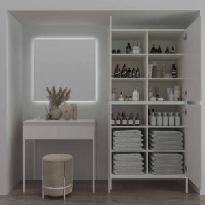 Mueble de baño DUNE con patas 6 cajones con encimera SOLID SURFACE 2 senos