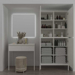 Mueble de baño DUNE con patas 6 cajones con encimera SOLID SURFACE 2 senos