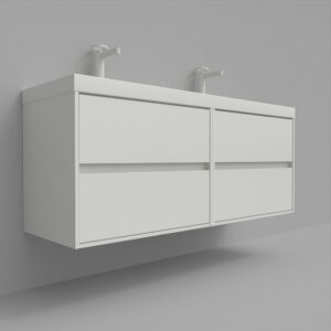 Mueble de baño suspendido 120 cm 4 cajones CARMEN con lavabo doble 2 senos resina acabado AZUL COBALTO