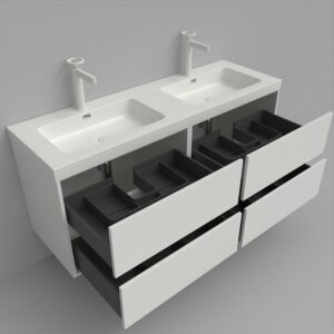 Mueble de baño suspendido 120 cm 4 cajones CARMEN con lavabo doble 2 senos resina acabado AZUL COBALTO
