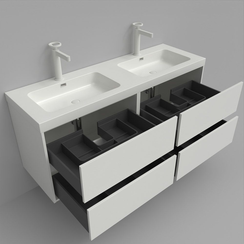 Mueble de baño suspendido 120 cm 4 cajones CARMEN con lavabo doble 2 senos resina acabado AZUL COBALTO - Imagen 9