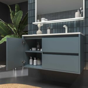 Mueble de baño suspendido 2 cajones / 1 puerta CLAIRE con lavabo Solid Surface GRIS AZULADO